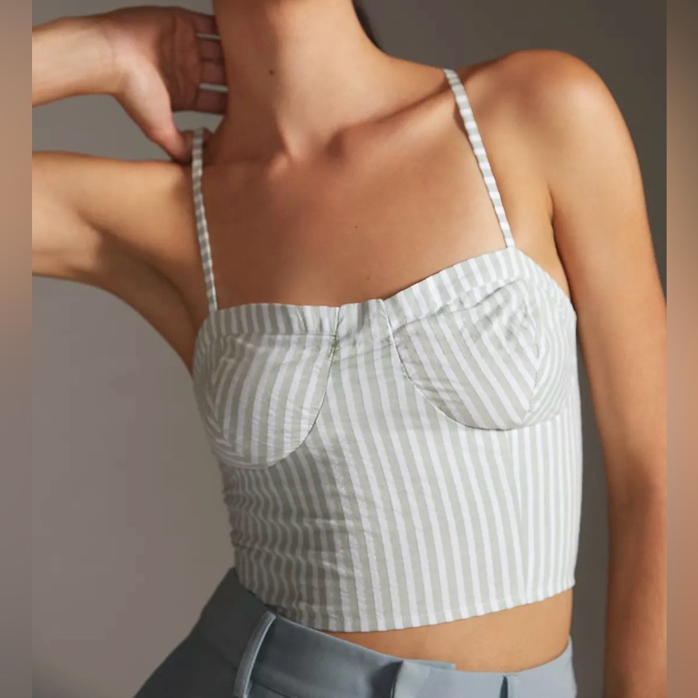 This is an Anthropologie green and white striped bustier crop top